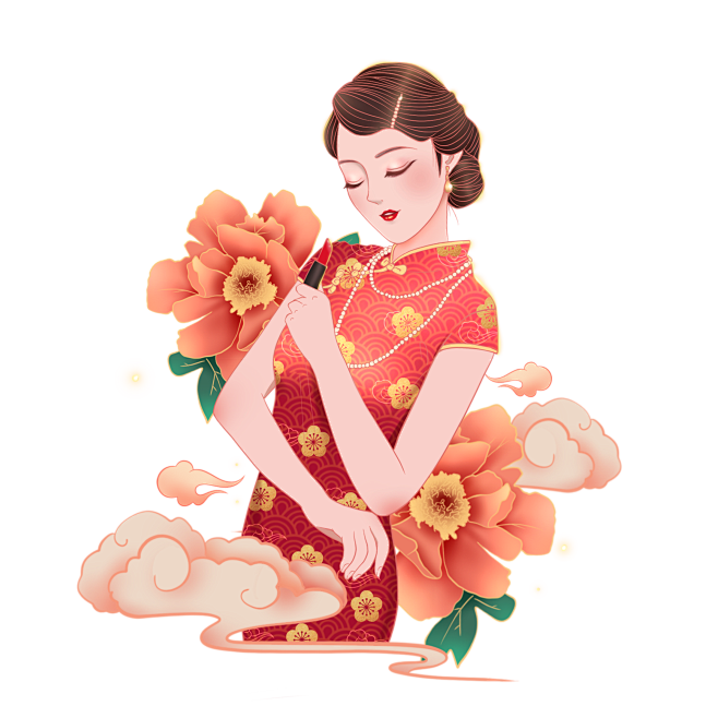 千库网_国潮旗袍美女涂口红三八妇女节女神...