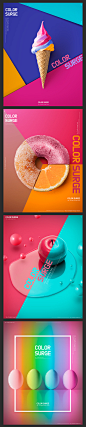 七色彩纸立体食物棒棒糖 油画彩色乒乓球拍炫彩 海报设计PSD素材