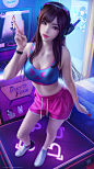 General 3900x7000 D.Va (Overwatch) Overwatch video games video game girls casual blue tops short shorts headphones 2D artwork drawing fan art Wickellia