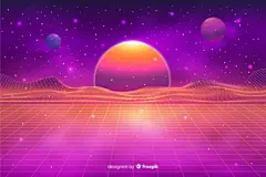 未来主义风格的日落景观插画