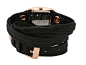 La Mer Black Sequin Layer Wrap Watch Rose Gold Black Dial Square Case and Rose Gold Case