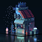 Christmas Stand, Maëva Da Silva : Here is my voxel version of the awesome Brandon James Greer pixelart Christmas stand!! Go check his concepts, they're stunning and i really love his colored palette. It was such a cool collab smiley