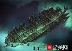 海底沉船，木船残骸，废弃船，max模型
