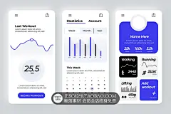 新拟态扁平化磨砂透明健身运动健康手机APP界面UI设计模板AI素材-淘宝网