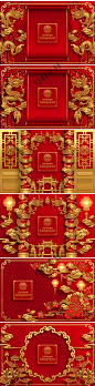 6款传统中国红与金色元素海报模板矢量AI祥云金龙灯笼素材平面