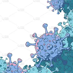 SARS-CoV-2病毒粒子示意图。模板为卡片，空白或小册子封面。手绘草图孤立在白色背景上。