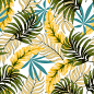 手绘热带棕榈芭蕉植物纹理服饰印花包装背景图案AI矢量印刷 (147)