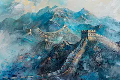 彩绘长城建筑绘画图片