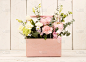 康乃馨,玫瑰,木制,盒子,粉色,丁香,美,水平画幅,生日,花束