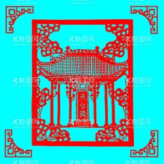 黄帝陵剪纸  - 源文件下载【酷图网】剪纸,线条,矢量,传统,装饰,窗花,插画,黄帝陵,亭子,建筑