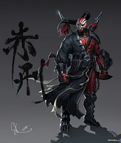 CGwall游戏原画网站_复仇红色（赤刑）京剧脸谱男 -- 东方刺客人设