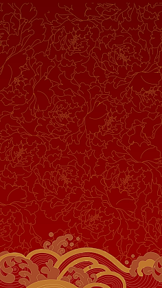 花纹-花瓣网|陪你做生活的设计师 | 中国风红底黄色花朵海浪h5背景
