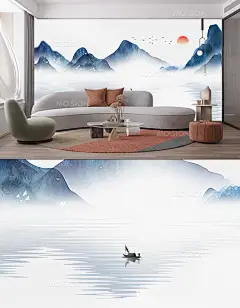 软膜天花定制新中式水墨国风UV喷绘膜图案简约客厅背景墙装饰壁纸-淘宝网