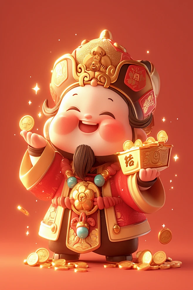 卡通小清新财神爷素材图ai图 花瓣网 