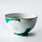 日本Kayori纯手工白菊陶瓷茶杯 绿色