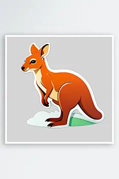 创意袋鼠卡通插画装饰贴纸-众图网