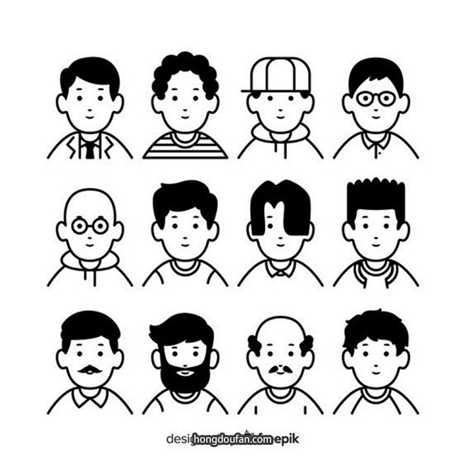 10张超多卡通人物小头像简笔画-红豆饭小...