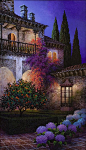 【风景油画】西班牙Luis Romero作品：浪漫迷人的西班牙乡村之夜