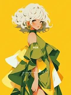 极简美学｜女生插画头像｜黄绿撞色系