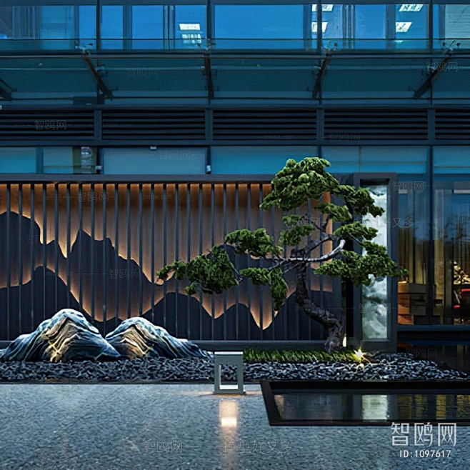 新中式庭院景观松树水景-ID:1097617图片_新中式景墙图片素材-花瓣网