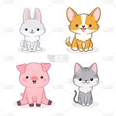可爱的,动物,分离着色,白色背景,狗,猪,小的,兔子,小狗,剪影