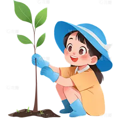 植树节手绘插画植树人物元素