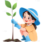 植树节手绘插画植树人物元素