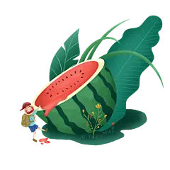 夏季元素爬山人物西瓜手绘夏季