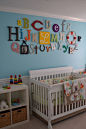 Another pinner said:One day. Another image of the ABC wall from project nursery! for our super smart boy :)  our intentions are to not only create and beautiful, warm and comfortable nursery space, but also a bright, happy, inspirational and functional le