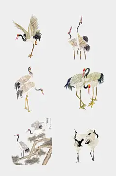 手绘中国风仙鹤免抠元素