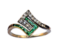 1920s French Art Deco Emerald and Diamond Ring