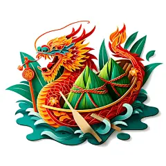 剪纸艺术风格龙舟粽子素材高清模板免费下载-趣麦麦图