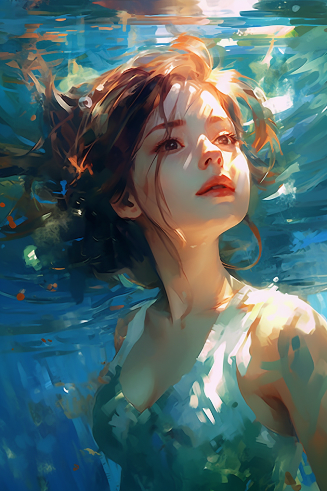 夏日清凉卡通美女人物游泳主题插画