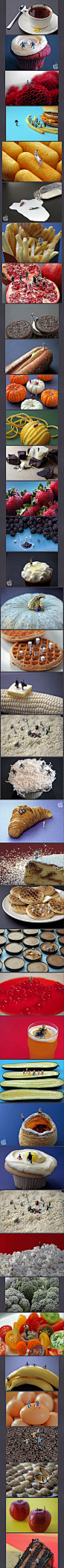 【微型小人的美食世界】美国摄影师Christopher Boffoli利用普通的食物和玩具小人模型，创造了一个个精彩的生活场景。 http://weibo.com/122756150