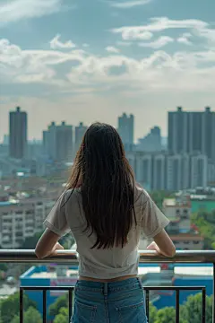 遥望远方美丽女生背影