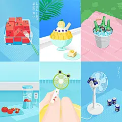 夏天暑假沙滩度假西瓜啤酒折纸3D手绘插画AI矢量设计素材ai346-淘宝网