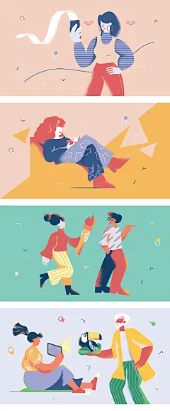 艺术个性噪点风格扁平人物男女时尚生活玩手机交流插画AI矢量素材-淘宝网