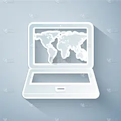 地球形,纸,笔记本电脑,横截面,计算机图标,商务,折纸工艺,计算机,简单背景,沟通