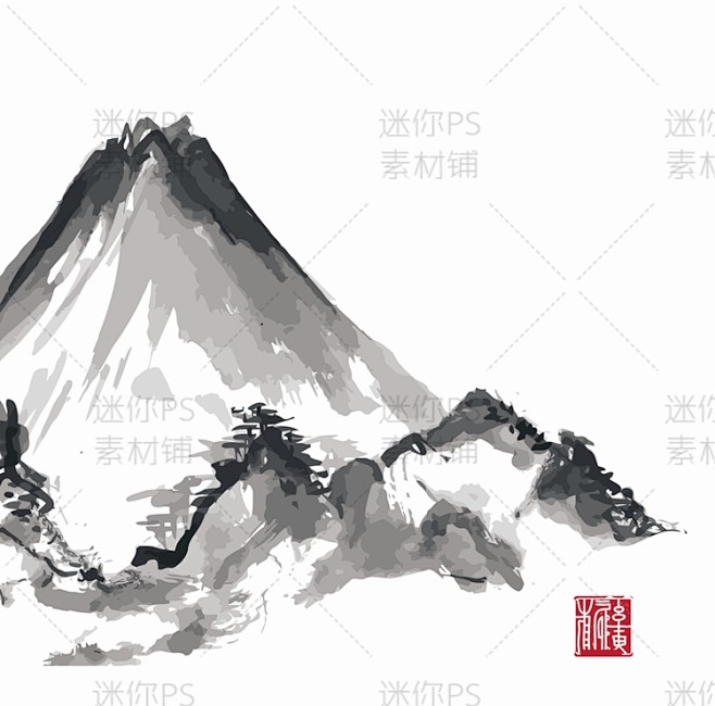 [编号263]日本和风水墨画山水竹鲤鱼风...