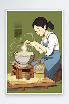 AI数字艺术腊月习俗二十五磨豆腐插画-众图网