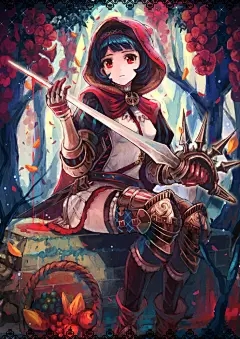 赤ずきん p站 二次元 少女 插画 手绘 头像 壁纸 小红帽
