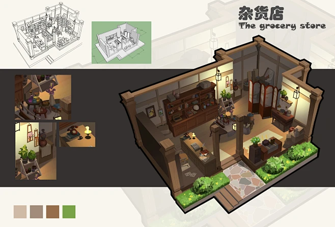 艺数绘学员场景作品 游戏原画 单体建筑 室内建筑 沙盘设计-花瓣网