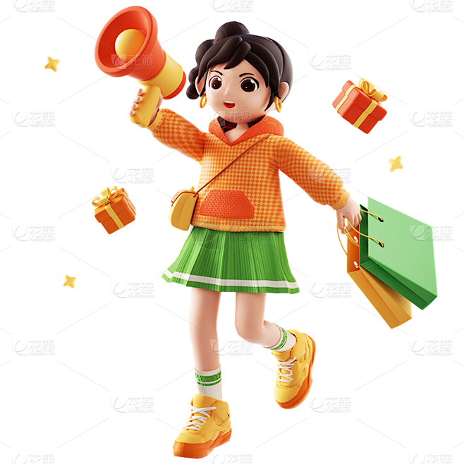 电商促销活动3D立体C4D购物人物组合元...