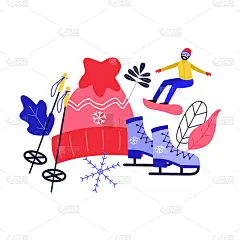 矢量平面滑雪板男子冬季海报