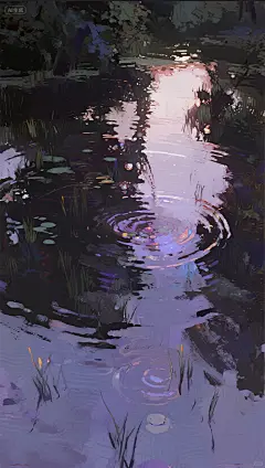 蓝紫色系护眼壁纸油画笔触水中倒影蓝调时分 - 小红书