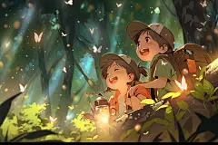 春游露营秋游暑假孩子笑脸小孩露营郊游插画