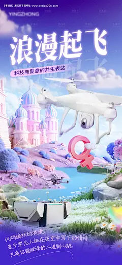 源文件下载【无人机立体城堡合成爱意浪漫创意海报】编号：76030029082072035