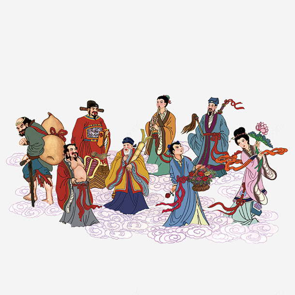 手绘八仙过海png免抠素材_新图网 https://ixintu.com 手绘,彩色,八仙过海,线条