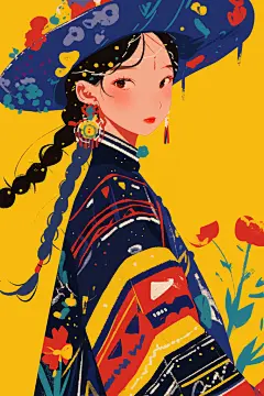 扁平化民族风东方人物图片插画