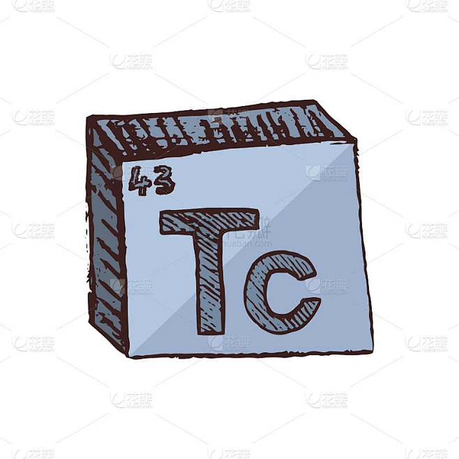 矢量三维手绘化学发光灰色符号的放射性金属锝与缩写Tc从周期表上的元素隔离在白色背景上。素材-花瓣网